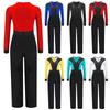 Boys Dance Jumpsuit Color Block Design V Neck Long Sleeve Full Body Leotard for Latin Performance