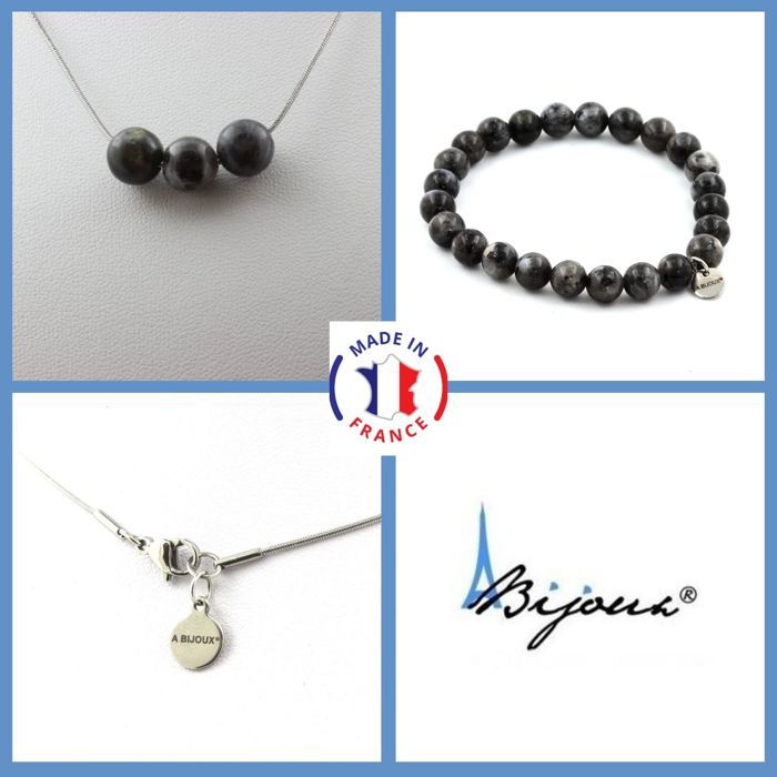 Stones and Minerals. Jewelry Set Bracelet Necklace 3 Labradorite Beads 8 Mm. Chain In Customizable Size.