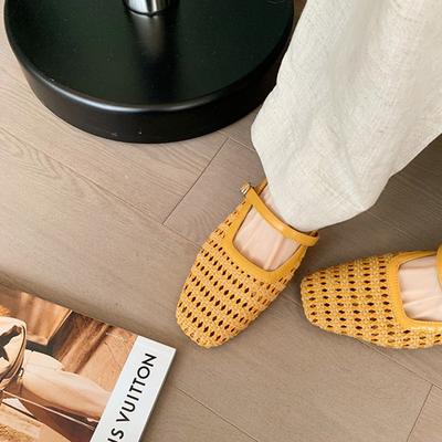 Вариант из овчины! Внутренний увеличивающий высоту мешок голова полутапочки женские летние толстый каблук плетеные полые Мэри Джейн прохладные тапочки женская внешняя обувь