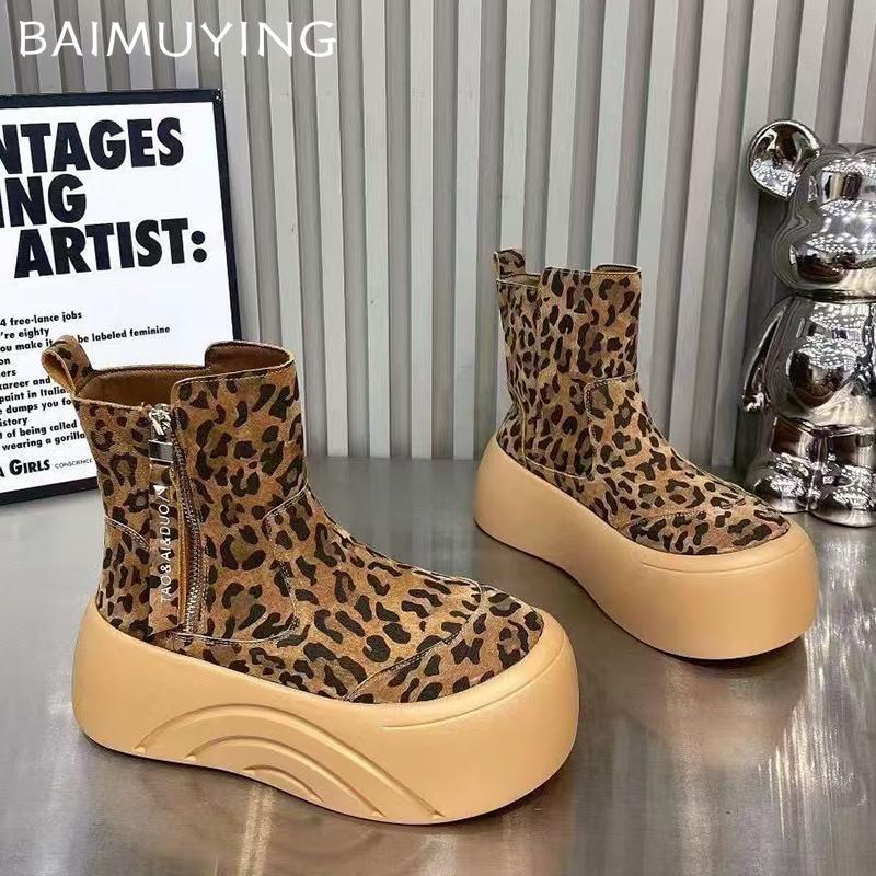 Леопардовая платформа женские зимние ботильоны замшевые туфли на плоской подошве зимняя мода ботинки 2024 тренд дизайнерские удобные ботинки для ходьбы женские