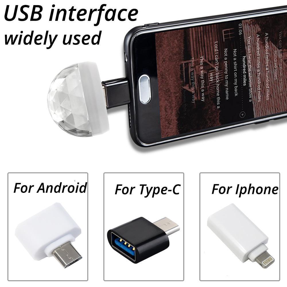 Автомобильный USB Ambient Light DJ RGB Mini Красочный музыкальный звуковой свет USB-C Интерфейс Apple Интерфейс Праздничная вечеринка Караоке