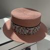 New retro elegant ribbon straw hat female summer big eaves show face small sunscreen hat seaside vacation photo multi-color optional