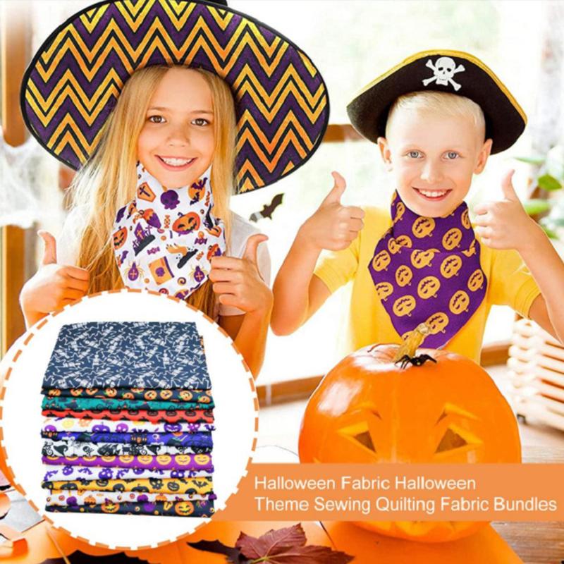 6PC Halloween Theme Printed Patchwork Polyester Cotton Fabric for Tissue Sewing Quilting Fabrics Needlework Material DIY Handmad