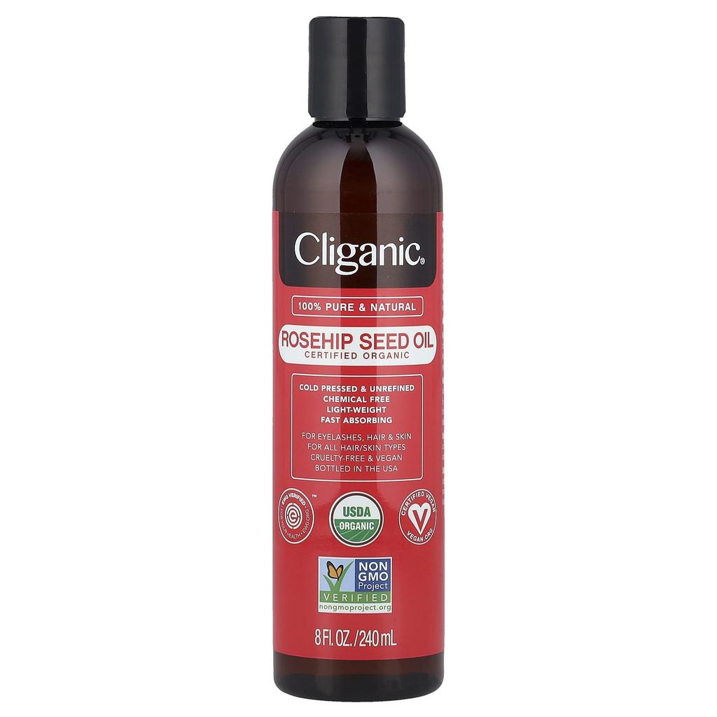 Cliganic Organic Rosehip Seed Oil, For All Hair/Skin Types, 240ml (8 Fl Oz)