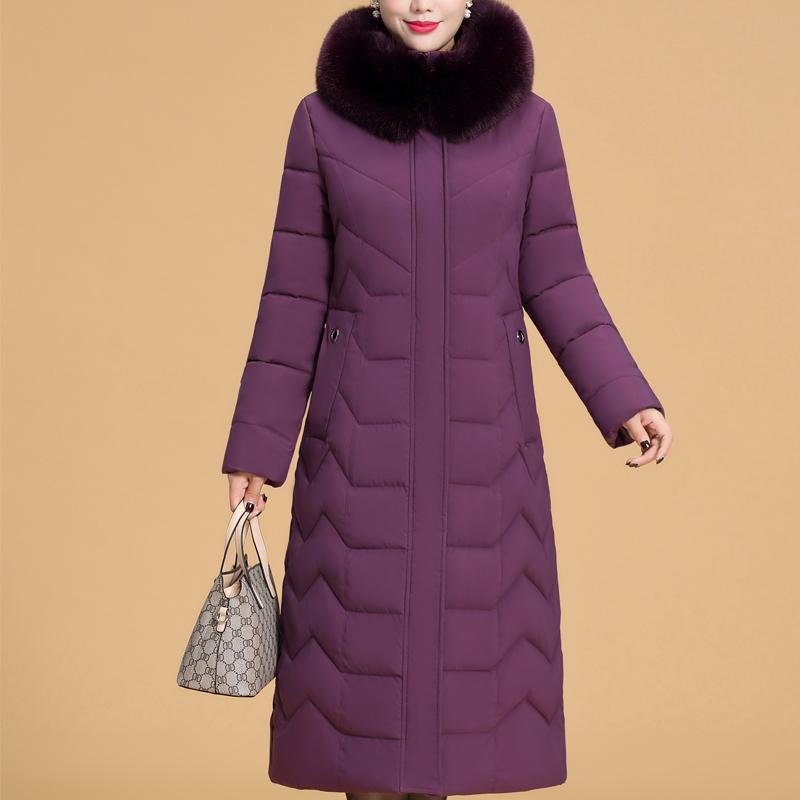 Plus Size XL-6XL Middle Age Woman Long Coat Winter Thick Warm Overcoats Hooded Elegant Faux Fur Collar Loose Lady Jackets