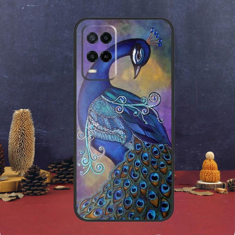 Bird Peacock Feather For OPPO A54S A74 A94 A58 A78 A98 A16 A76 A96 A15 A17 A77 A5 A9 A52 A72 A79 A53S A57S Case
