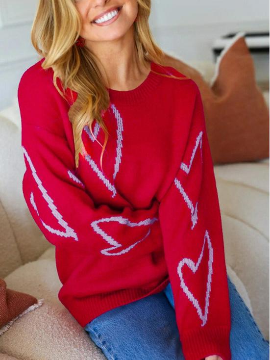 2025 Autumn European & American Celebrity Valentine's Peach Heart Color Block Sweater