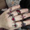New Adjustable Opening Irregular Red Crystal Glass Heart Aesthetic Rings for Women Gothic Animal Spider Ring Creative Jewelry