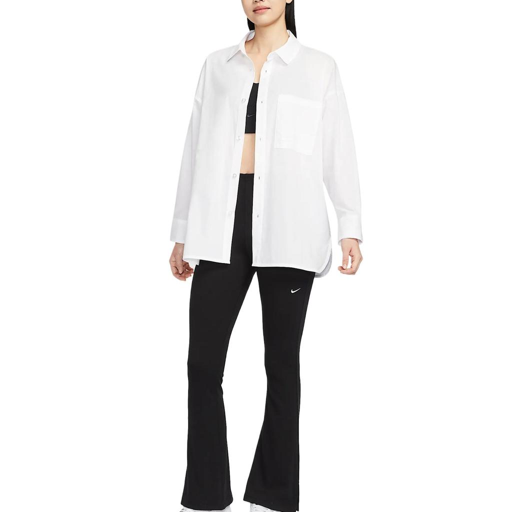 New Nike Sportswear Chill Poplin Women's Loose Long Sleeve Button Up Top HJ0716-100