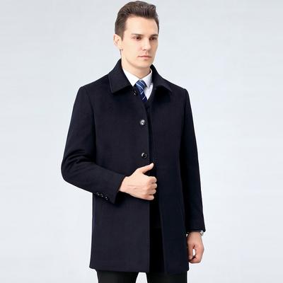 Мужское новое кашемировое пальто с лацканами из шерсти и хлопка, ветровка средней длины для людей среднего возраста, повседневное осенне-зимнее пальто