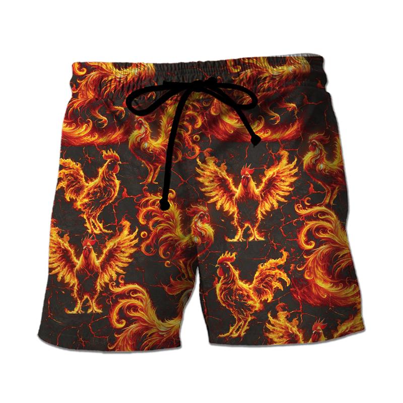 Смешные Бермуды с Графикой Курицы Гавайские Boardshorts Boardshorts с Петухом Мужские Брюки Мальчишеские Трусы Детские Пляжные Шорты Короткие Штаны