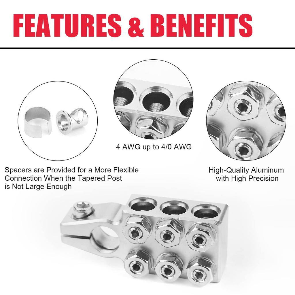 Terminal Connector 12 Way Connector 8AWG Max 4/0 (XL) AWG Gauge Positive Negative