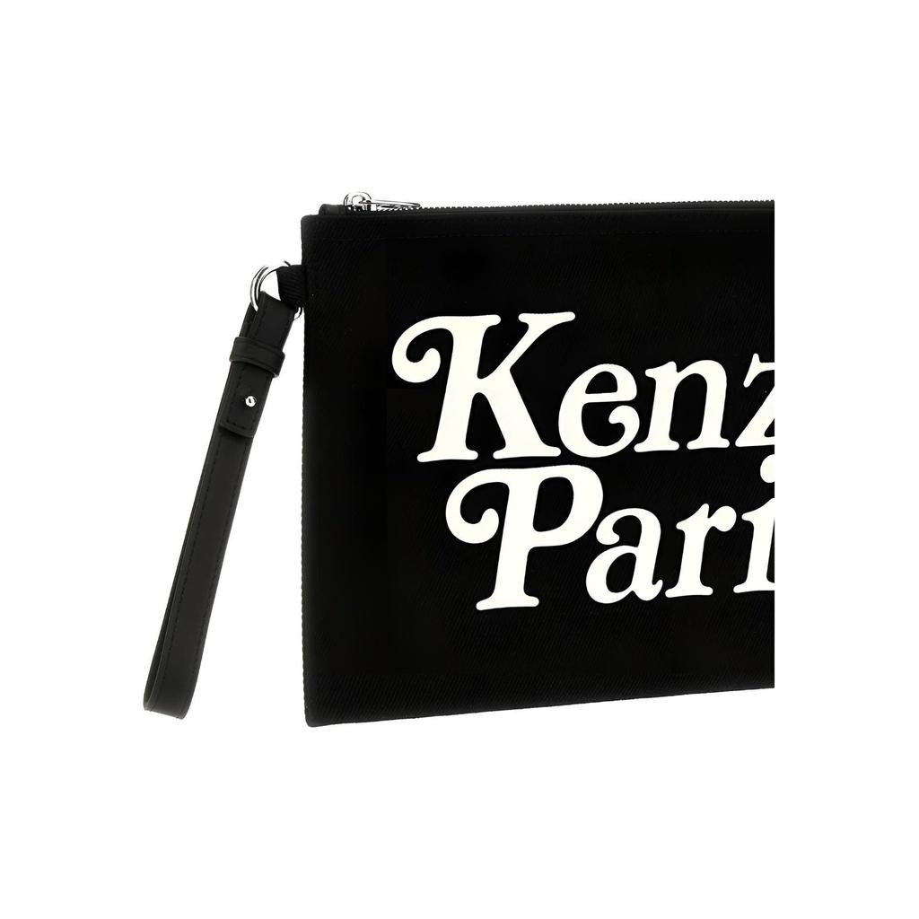 Kenzo Клатч женский большой с принтом логотипа, съемным ремешком на запястье, из хлопка, черный FE58PM902F3599
