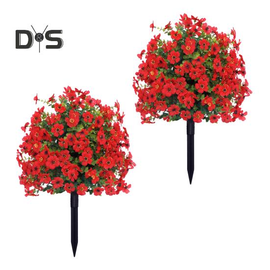 1/2Pcs Artificial Violet Flower with Stake UV Resistant Faux Plastic Flower Spike Indoor Outdoor Garden Porch Patio Wedding Party Decoration