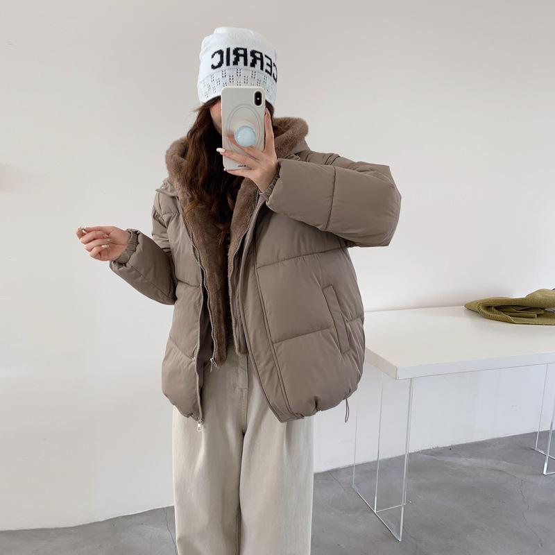 Женская куртка с хлопковой набивкой, воротник-стойка, однотонная, свободная, бархатистая, утолщенная, с капюшоном, модная, студенческая, женская куртка-пуховик