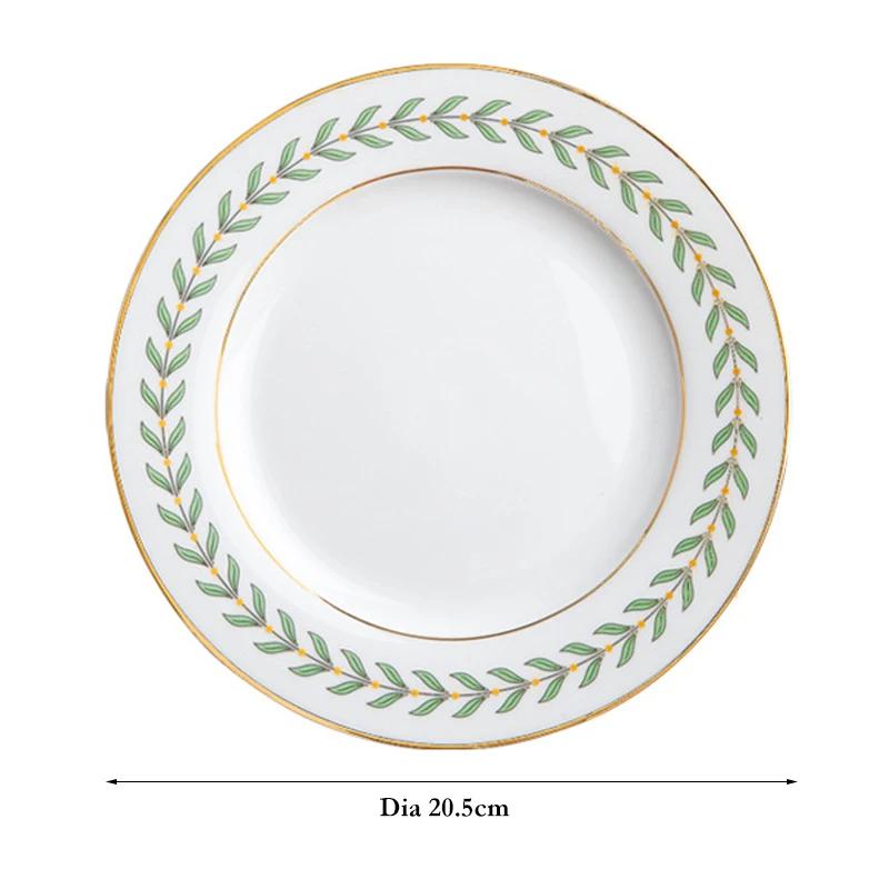 8-дюймовая керамическая тарелка круглая обеденная тарелка тарелка для торта десерта еды золотой ободок узор из листьев сервировочные блюда фарфор кухонная посуда