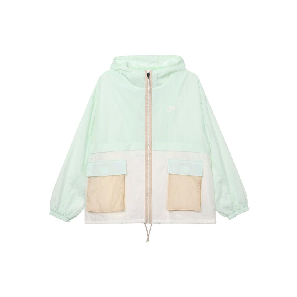 Nike Color Block Design Brand Logo Printed Hooded Jacket Women Jackets Light-Blue DZ3036-311