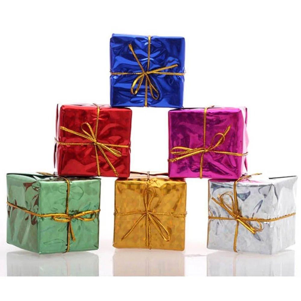 12pcs 2.5/3cm Mini Christmas Tree Pendants Laser Colorful Bubble Christmas Gift Bag Decoration Pendant Small Gift Box Pendant