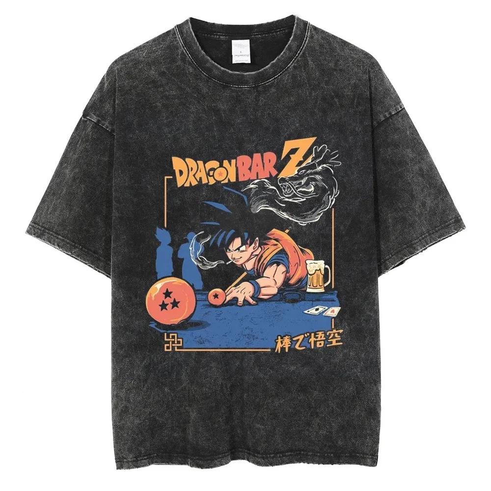 Hip Hop Streetwear Men Washed T-Shirt Dragon Ball Anime Graphic Oversized T Shirt Summer Short Sleeve Tshirt