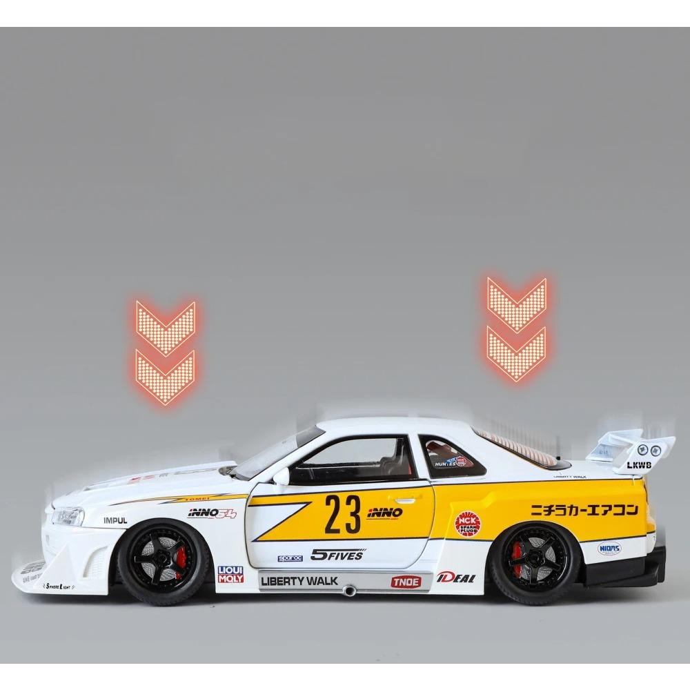 1/24 Nissan Skyline Ares GTR R34 Modified Wide Body Alloy Sports Car Model Diecast Raing Vehicle Car Model Sound Light Kids Gift