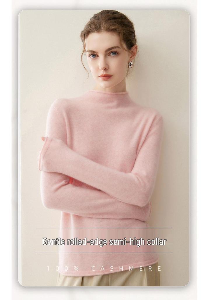 Lekasha Women's 100% Pure Cashmere Half-High Neck Sweater - Autumn/Winter Knit Base Layer