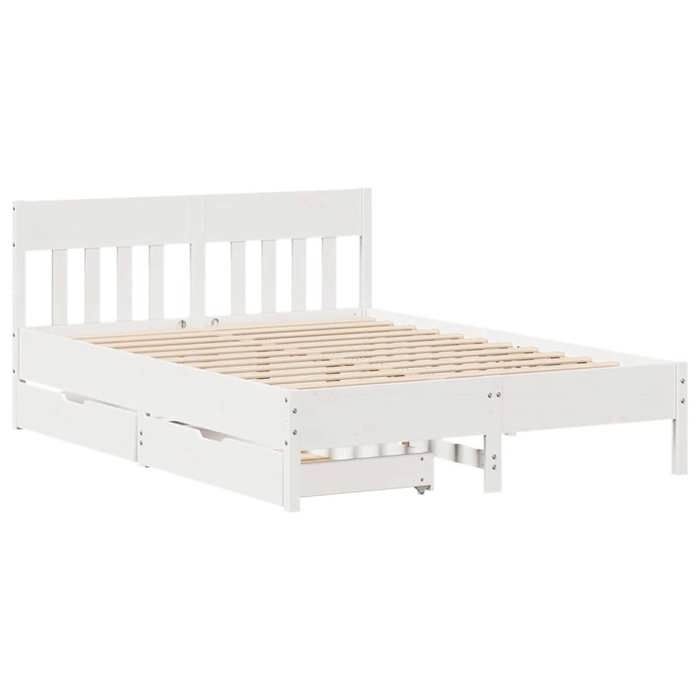 VidaXL Cadre de lit avec tête de lit blanc 135x190 cm bois pin massif, meuble de chambre à coucher, sommier, lit en bois, 3301882