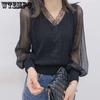 Women Blouses Tops Lady Casual Long Sleeve V-Neck Lace Blouses Tops Spring Autumn Style