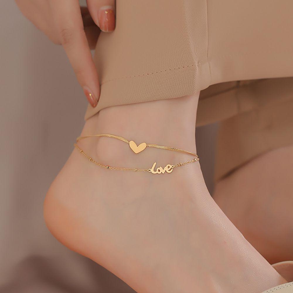 Gift Beach Double-Layer Titanium steel Fashion Jewelry Snake Chain Foot accessories Love Anklet