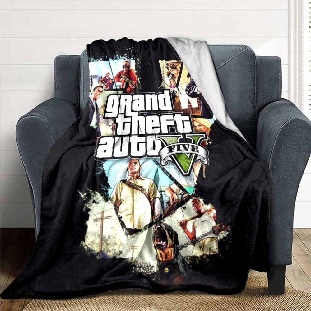 1 шт. Мягкое фланелевое одеяло Grand Theft Auto с дизайнерским принтом. Уютное одеяло для всех сезонов, идеально подходит для дивана, кровати, офиса
