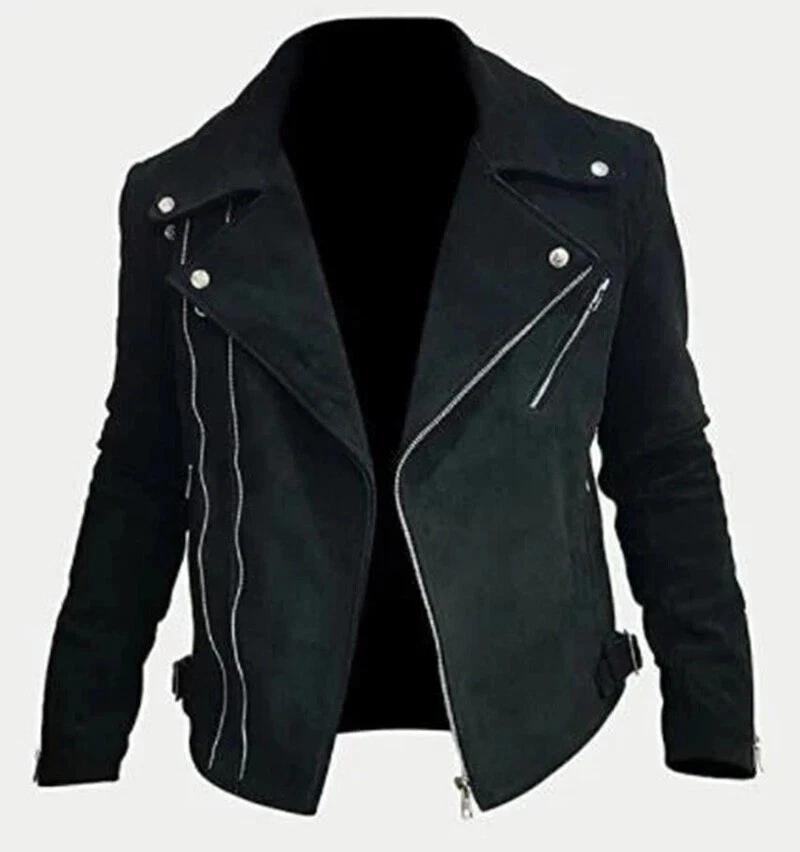 Men's Black Stylish Suede Fashion Motorcycle Jacket Genuine Lambskin Wear Bike Handmade