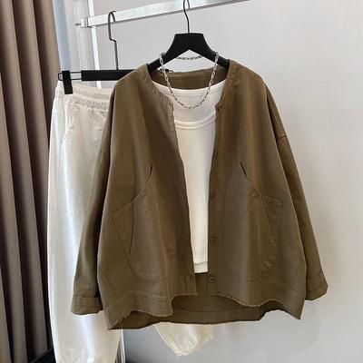 Женская весенняя повседневная куртка с круглым вырезом свободного кроя, осенний дизайн, винтажный топ в стиле рабочей одежды