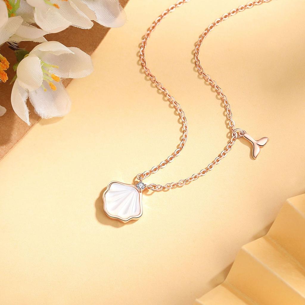 S925 Sterling Silver Diamond Shell Necklace Light Luxury Niche Fashion Gift for Women Valentine Day Sweater Chain Jewelry