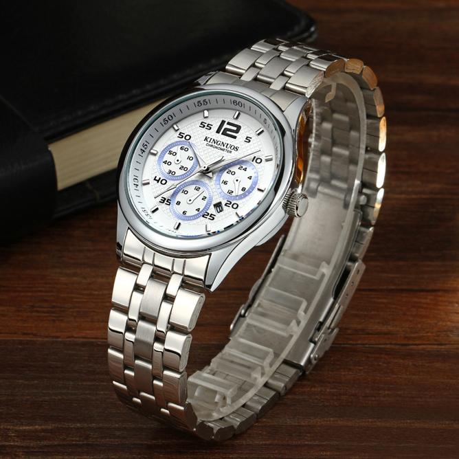 KINGNUOS высококачественные мужские светящиеся часы с тремя глазами и шестью стрелками, водонепроницаемые модели часов с одним календарем, наручные часы