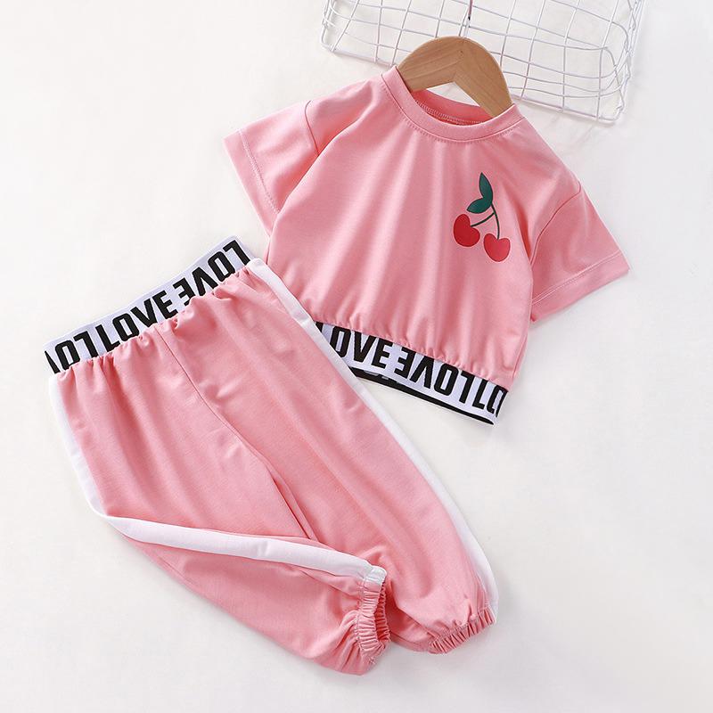 Детский костюм из топа с коротким рукавом и брюк, комплект одежды из двух предметов для малышей