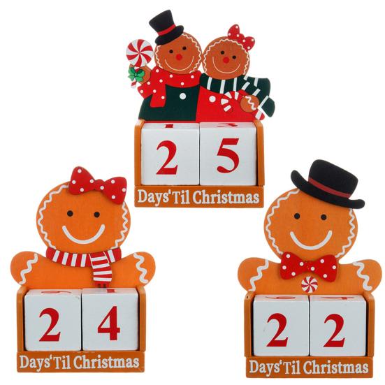 Пряничный человечек Рождественский календарь обратного отсчета Деревянные блоки Настольное украшение Праздничный адвент-календарь для декора офисного стола