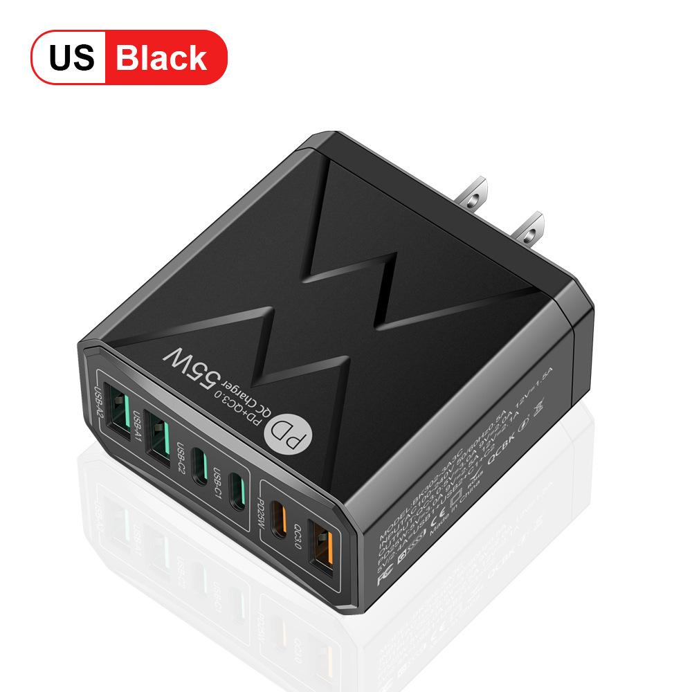 Быстрое шестипортовое мобильное зарядное устройство 55 Вт QC 3.0 с PD, USB-портами, совместимостью с EU/US/UK