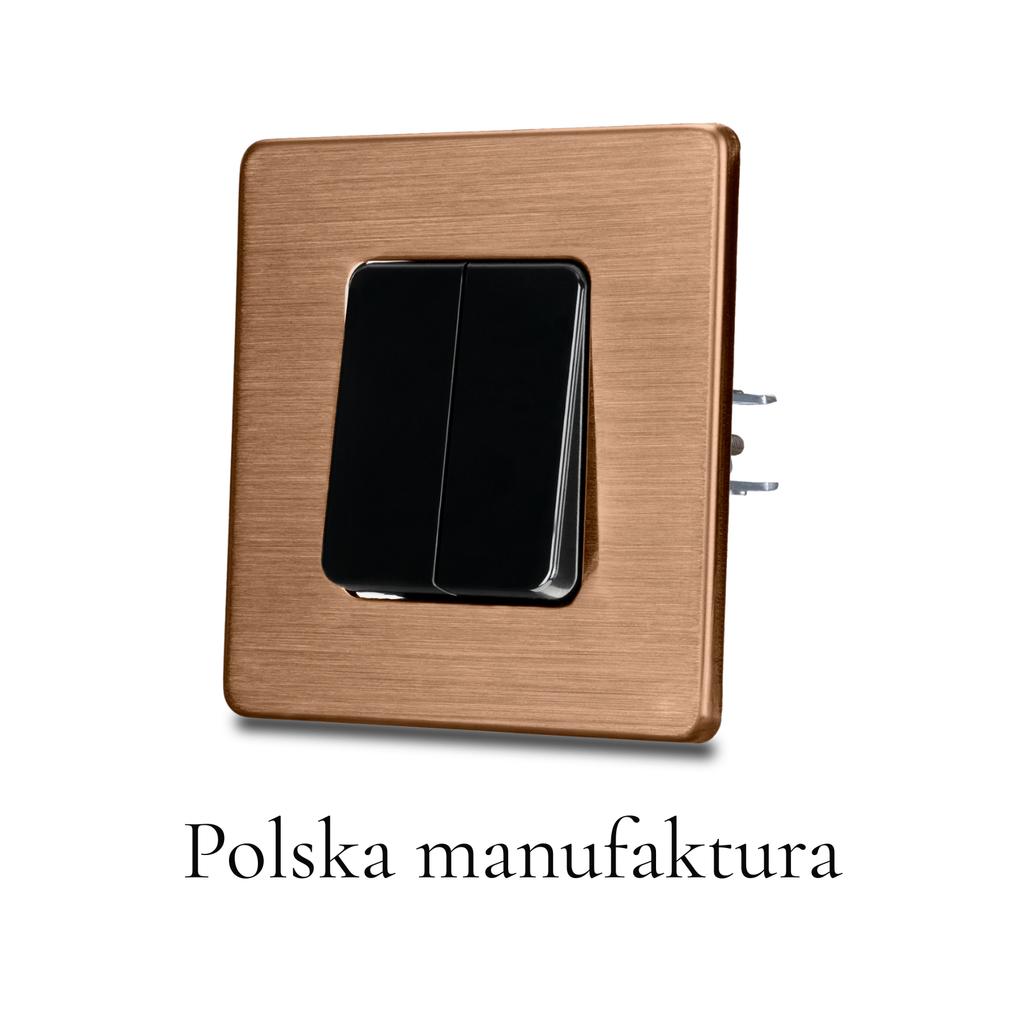 Włącznik światła podwójny czarny schodowy stal szczotkowana pvd copper