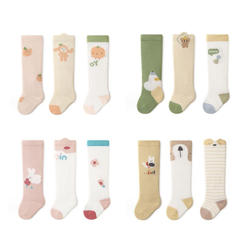 3 пары/лот детские гольфы, хлопковые милые длинные носки с героями мультфильмов для маленьких девочек и мальчиков, высокие гольфы для новорожденных, От 0 до 3 лет