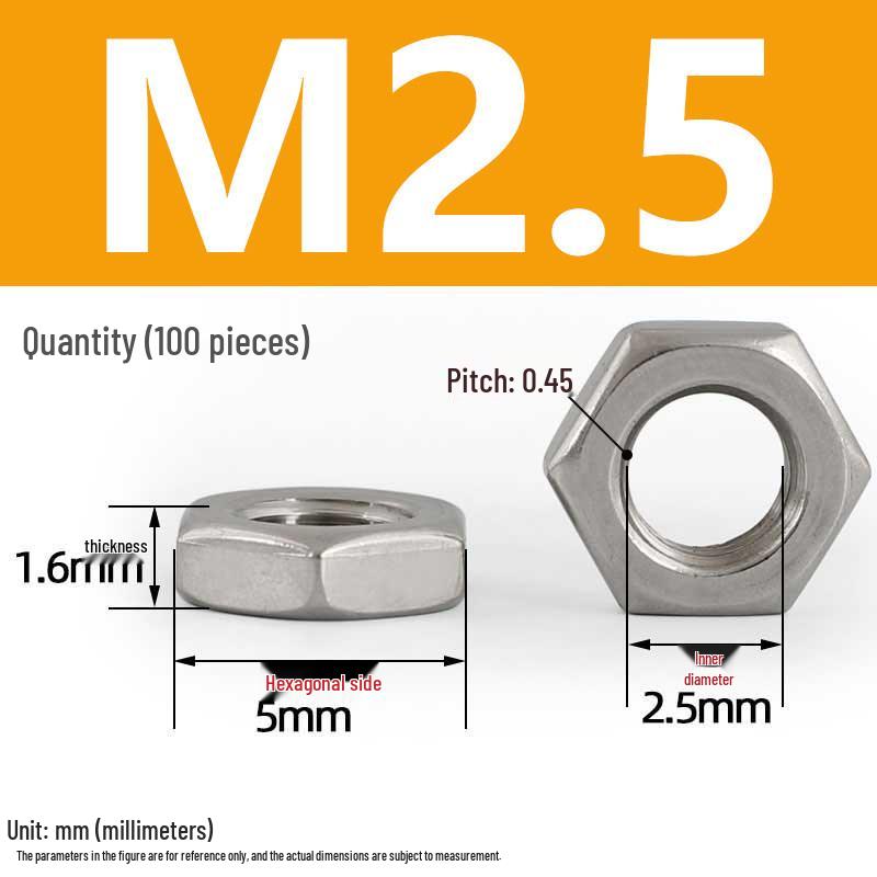 304 Stainless Steel Hex Thin Nut Cap - Sizes M2.5 to M20