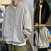 Men Hooded Jacket Zip-up Loose Sweatshirt Jacket Solid Color Casual Spring Autumn Hoodie for Sports School Street Daily Wear
