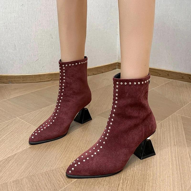Женские ботильоны, зимняя мода 2024, женские ботинки с острым носком, размер 42, модные простые элегантные женские модельные туфли на высоком каблуке