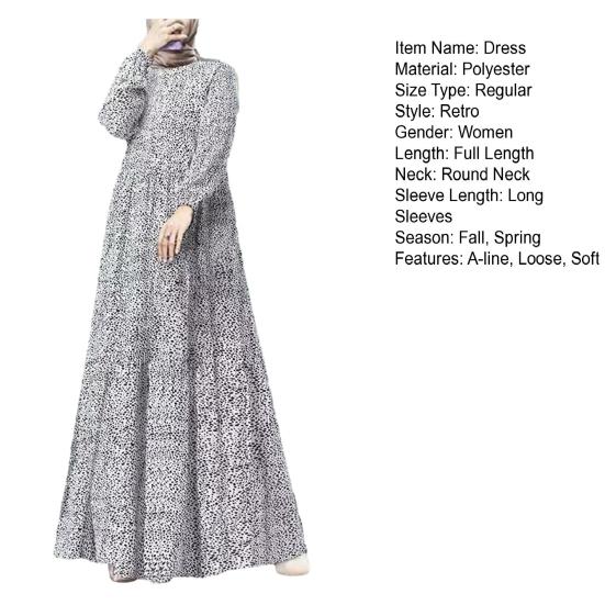 Женское платье макси с круглым вырезом и длинным рукавом, свободное трапециевидное платье с большим краем и точечным принтом, винтажное мягкое лоскутное платье Дубай, Турция, длинное платье-халат Абая