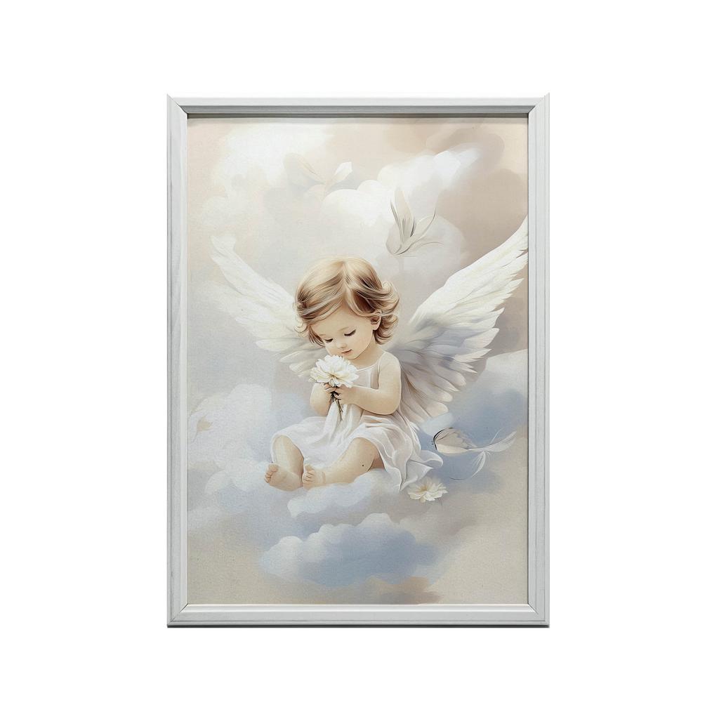 Poster Cute Angel On Clouds Poster Cute Angel On Clouds, 50X70 Cm, Frameless, Premium Canvas On Stretcher