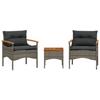 VidaXL Salon de jardin avec coussins 3 pcs gris résine tressée, ensemble de canapés d'extérieur, salon de jardin, ensemble 368405