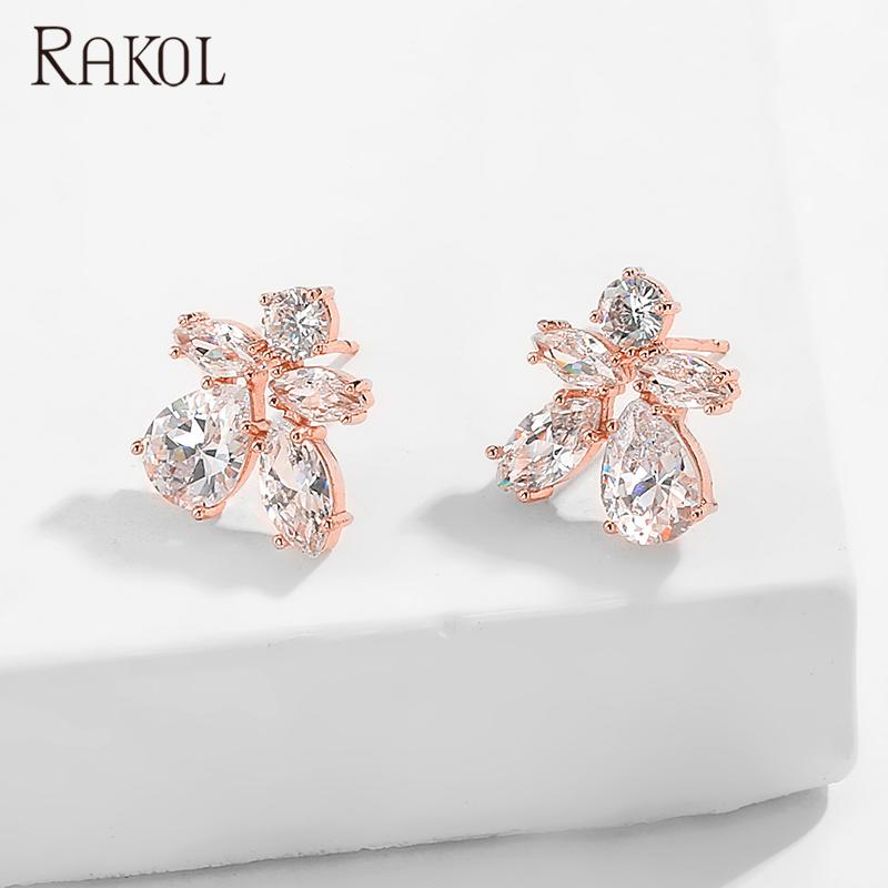 RAKOL EP2518 New Designer Jewelry Earrings Women Gold Plated 18 K Earrings Flower Shaped Stud Earrings Bridesmaids Bridal