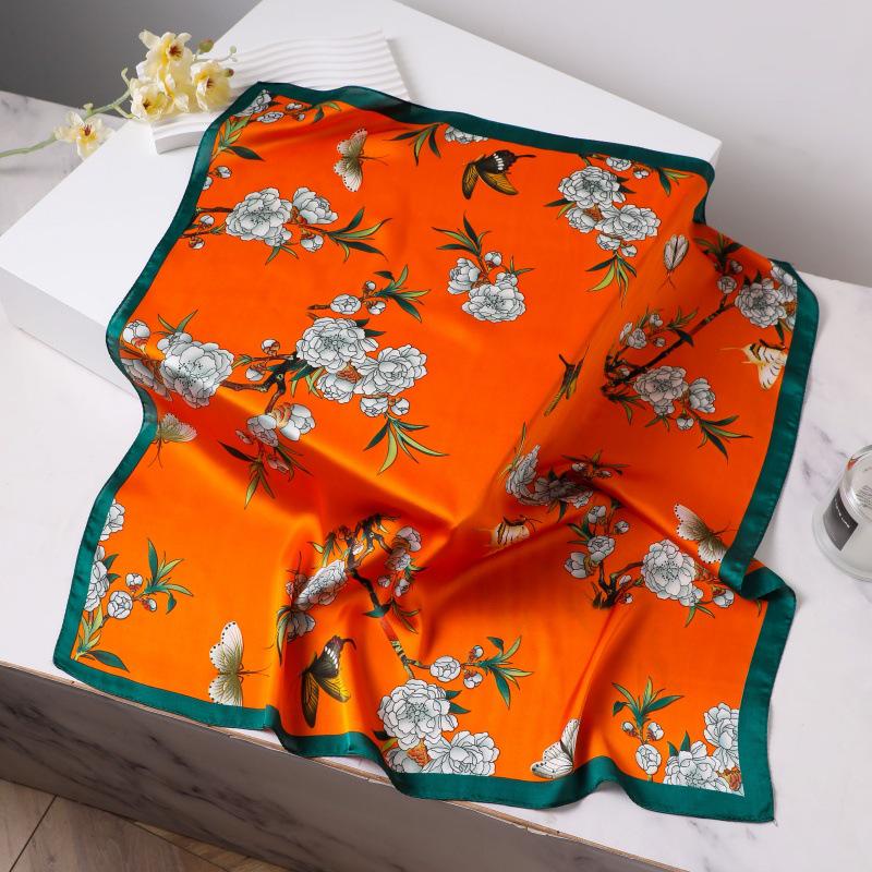 Шелковый женский квадратный шарф - Китайский стиль платок на голову для весны, лета, осени - Защита шеи и согревающий - Элегантный тонкий стиль для мамы