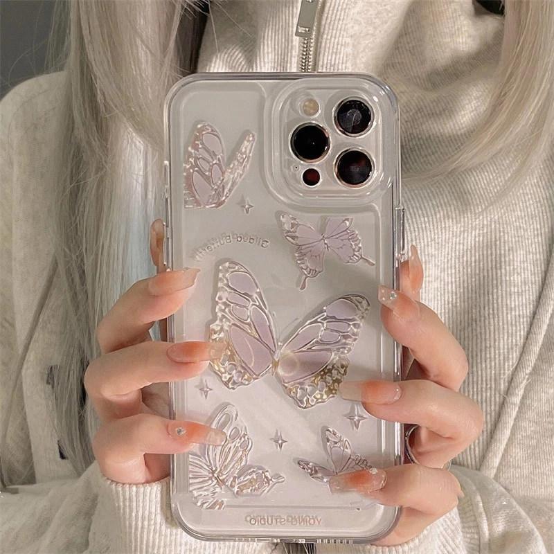 Кристально чистый чехол с бабочкой для iPhone 13 11 14 Pro Max 12 XS Max X XR 7 8 Plus SE 2022 2020, роскошные противоударные мягкие чехлы