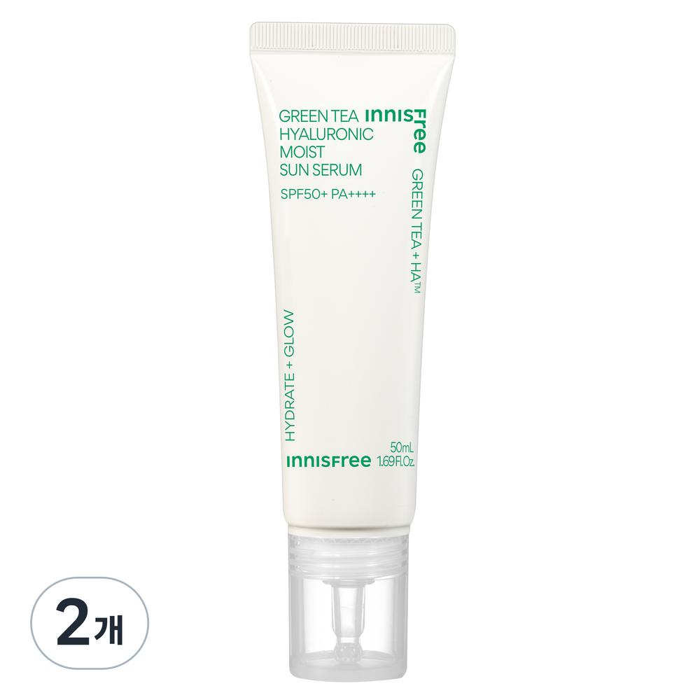 Innisfree Увлажняющая солнцезащитная сыворотка с гиалуроновой кислотой и зеленым чаем SPF50+ PA++++, 50 мл, 2 шт.
