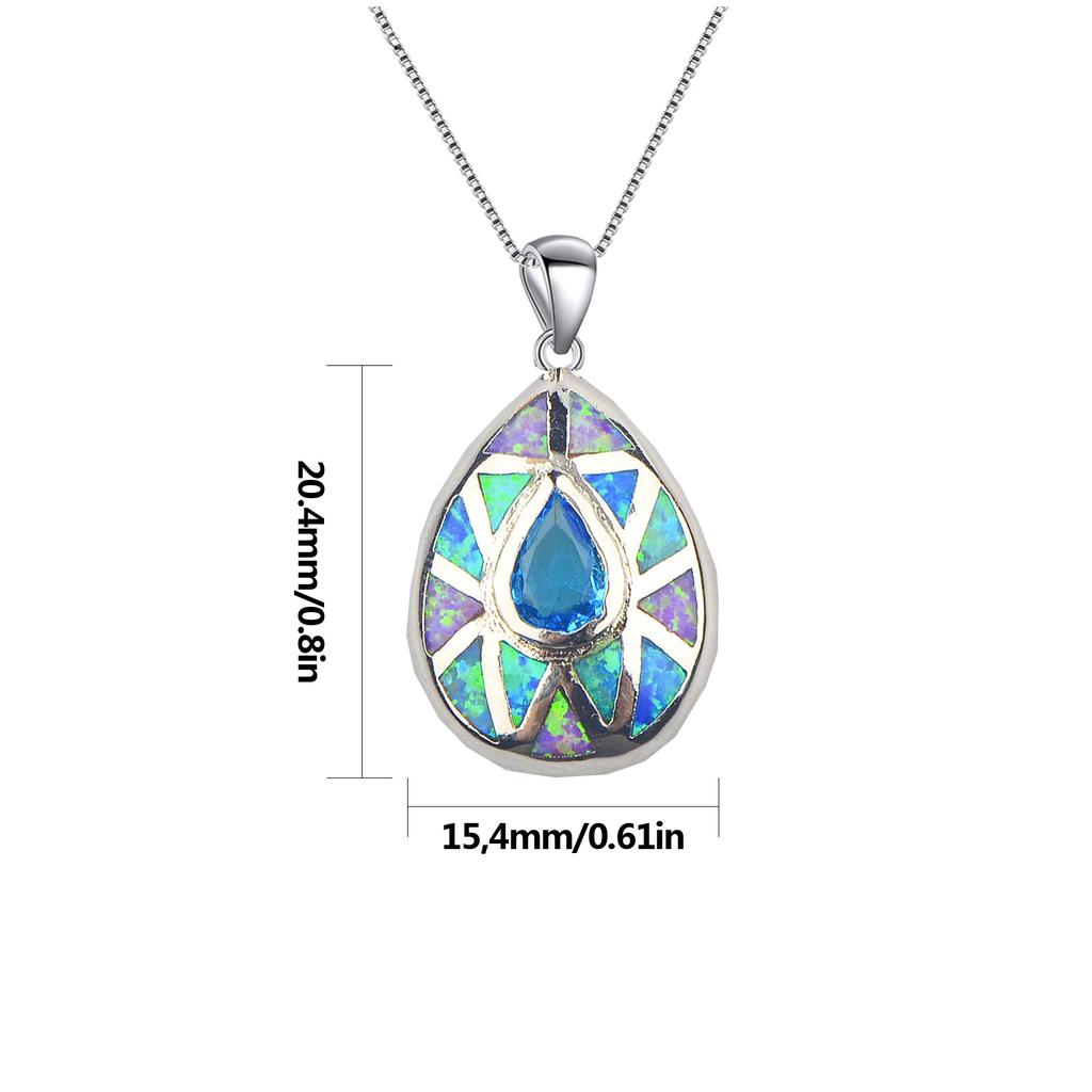 Aobao Christian Copper Link Chain Necklace with Silver Plated Water Drop Pendant Inlaid Opal