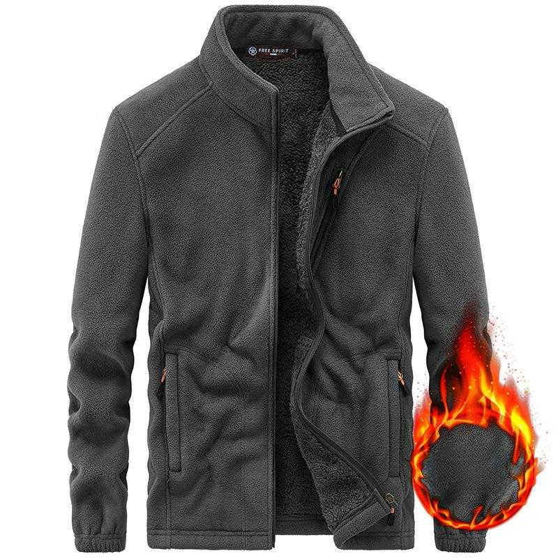 Осенне-зимняя мужская куртка-свитер с воротником-стойкой для отдыха на открытом воздухе, флисовая подкладка, утолщенный флисовый верх